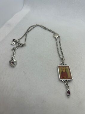 Brighton Silver Tone Religious Pendant Necklace with Red Accents